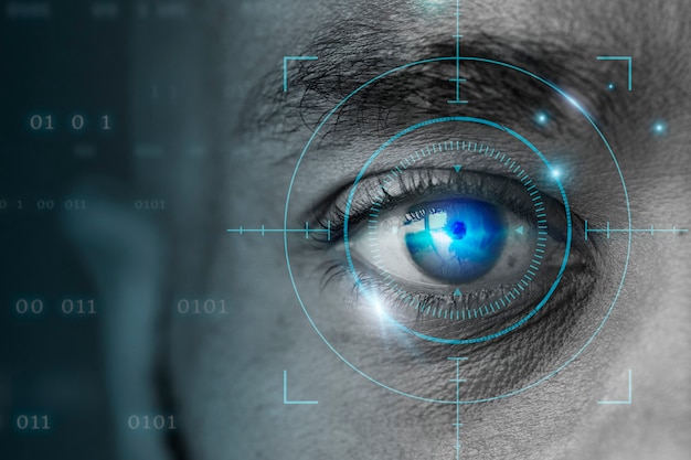 İnsan gözü dijital remix ile ücretsiz fotoğraf retinal biyometri teknolojisi