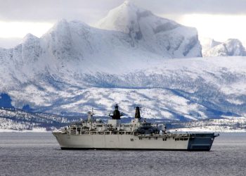 HMS Albion, a Landing Platform Dock (LPD), is shown operating near the coast of Norway as part of Exercise Hairspring in 2008.