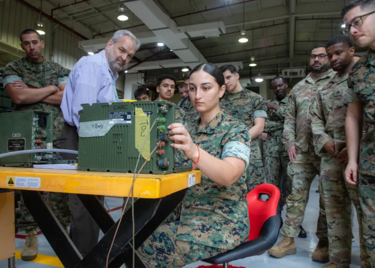 U.S. service members are trained on the Advanced Extremely High Frequency (AEHF) SMART-T satellite communications terminal at Camp Humphreys, South Korea. Credit: U.S. Army Photo by SSG Goodman